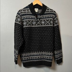 L.L. Bean Men's Wool Gray White Patterned Crewneck Sweater size L- tall unisex